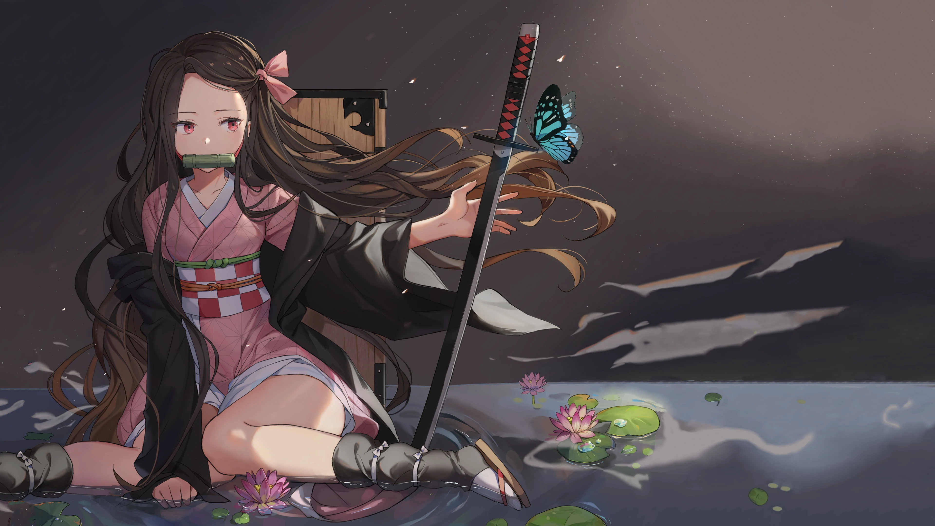 Nezuko holding Sword Cute Wallpaper (Digital Art)