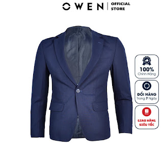  Áo Blazer Nam Owen BL91651 Áo Khoác Vest Công Sở Màu Xanh Navy Sọc Chìm Chất Vải Polyester Cao Cấp Dáng Regular Fit