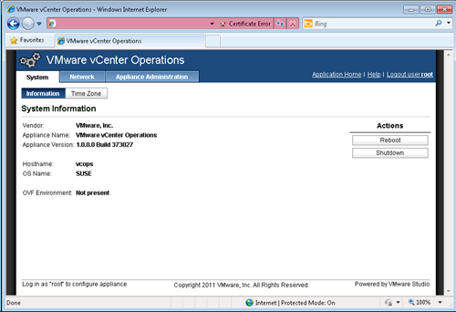 vCenter Operations - system configuration screen