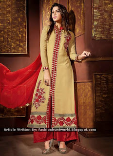 Beige Chiffon Double Bottom Shalwar Suits / Beige Embroidered Palazzo Suits