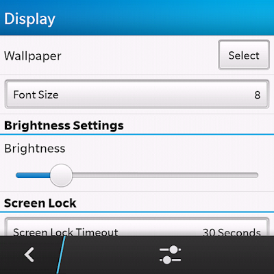 Changing the screen brightness on your BlackBerry 10 phone can not save your battery only  but also your eyes. Depending on your needs, lowering the screen brightness can get you some extra battery life and really help out in the long run.  The following are 6 steps on how to adjust screen brightness on your BlackBerry Z10     1.First wake your BlackBerry 10   2.Tap the Settings app.  3.Navigate to and tap on Display.  4.Then, tap on Brightness settings  5.Adjust the slider to the desired brightness level.  6.You're done Keep the brightness down to save on battery!