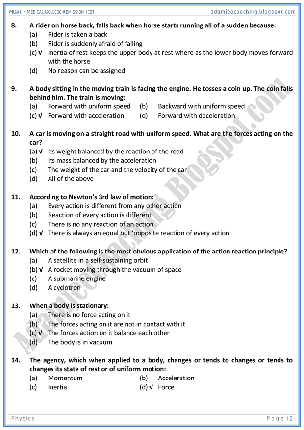 mcat-physics-forces-mcqs-for-medical-entry-test