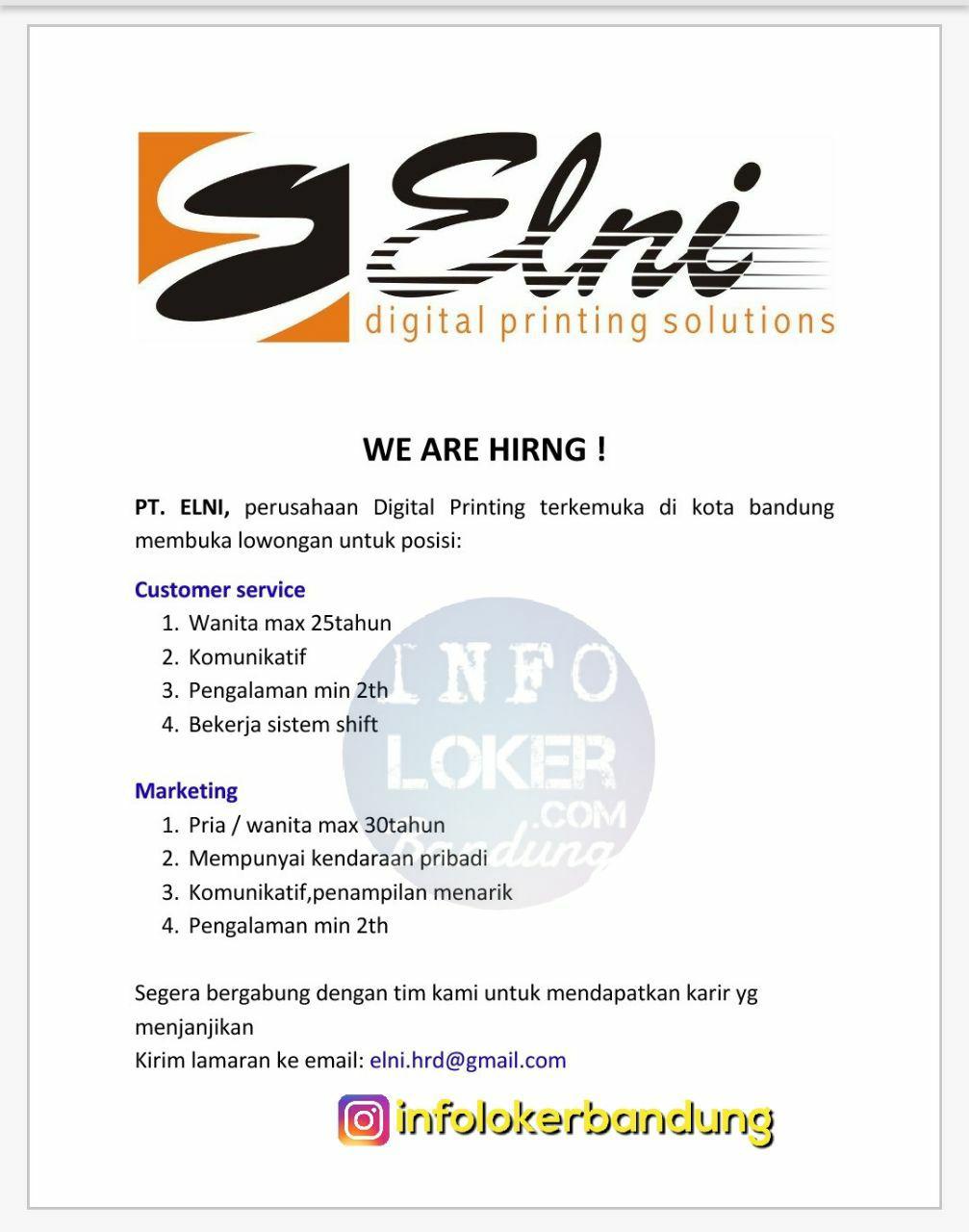 Lowongan Kerja PT. ELNI Digital Printing Solutions Bandung 
