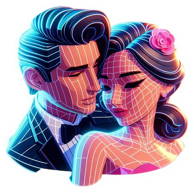 Pareja de enamorados, hombre y mujer, sticker. Arte digital