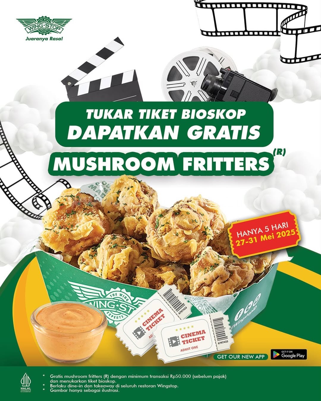 Promo WINGSTOP Tukar Tiket Nonton Bioskop GRATIS Mushroom Fritters