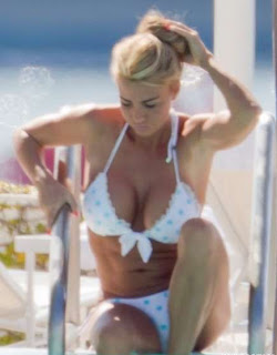 English: Katie Price White Polka Dot Bikini Miami