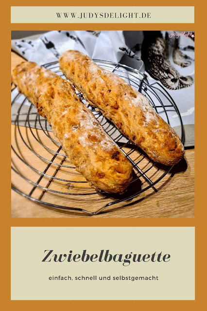 leckeres Zwiebelbaguette, das einfach zubereitet wird und schnell selbstgemacht ist.