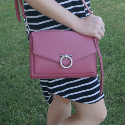 black and white striped dress with pink Rebecca Minkoff Jean MAC bag in fig | awayfromtheblue