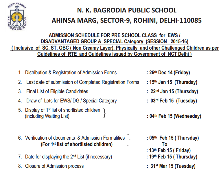 N K Bagrodia Public School Rohini Admission To Pre School 15 16
