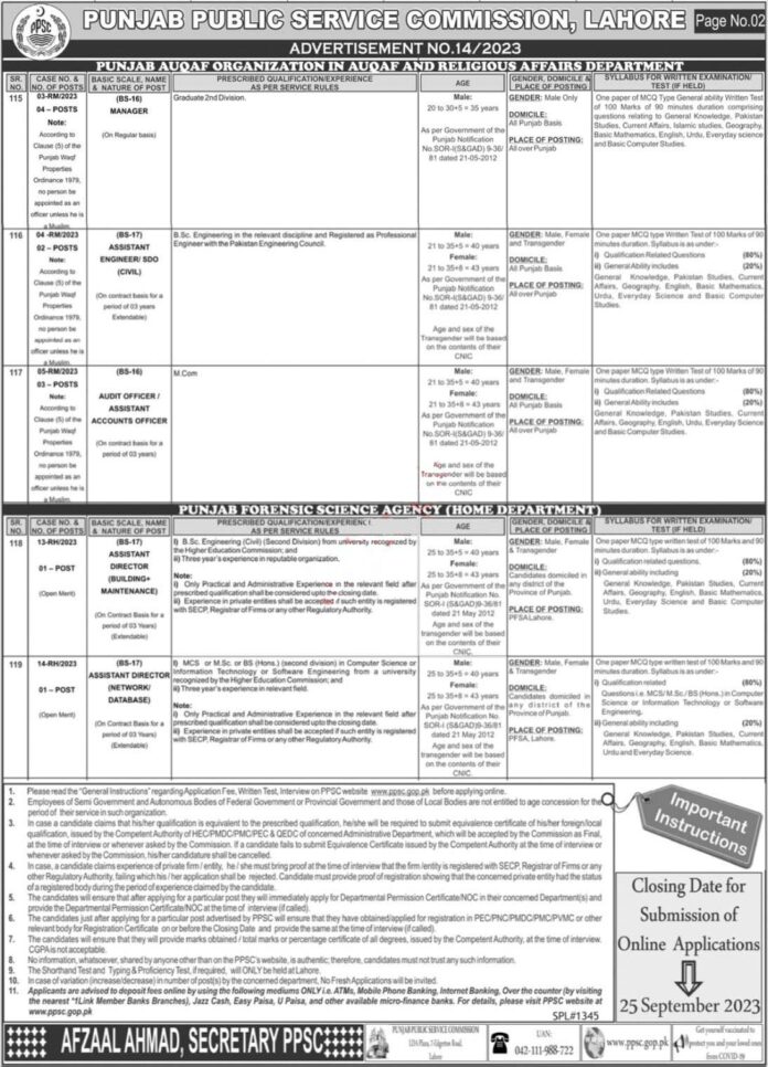 Punjab Public Service Commission PPSC Jobs 2023 Online Apply