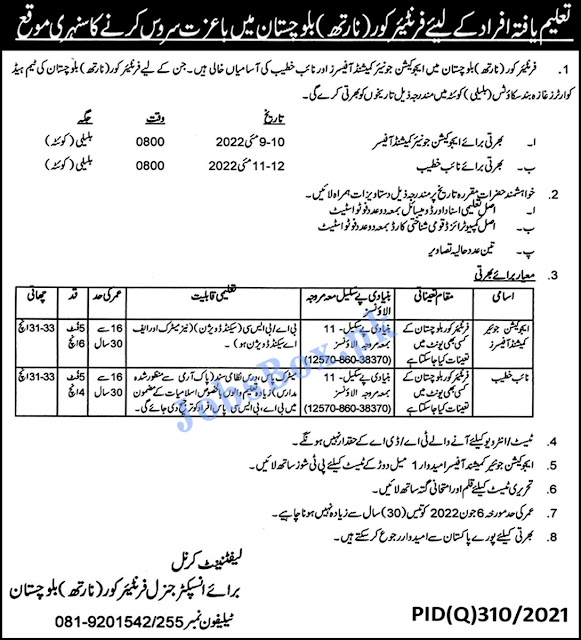 Latest Frontier Corps North Balochistan FC-Jobs-May-2022