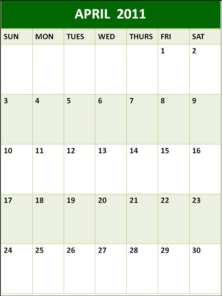 blank calendars april 2011. lank calendars for april 2011