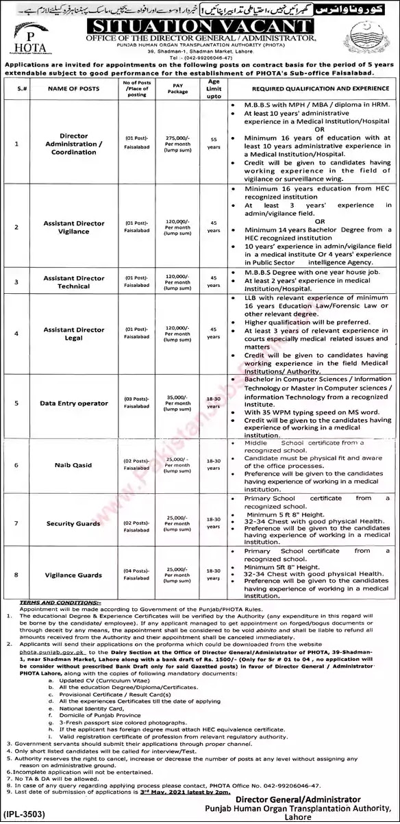 New Jobs in Pakistan Punjab Human Organ Transplantation Authority Faisalabad Jobs 2021 | Download Application Form