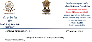 UGC Letter regarding: Fee refund policy 2022-2023