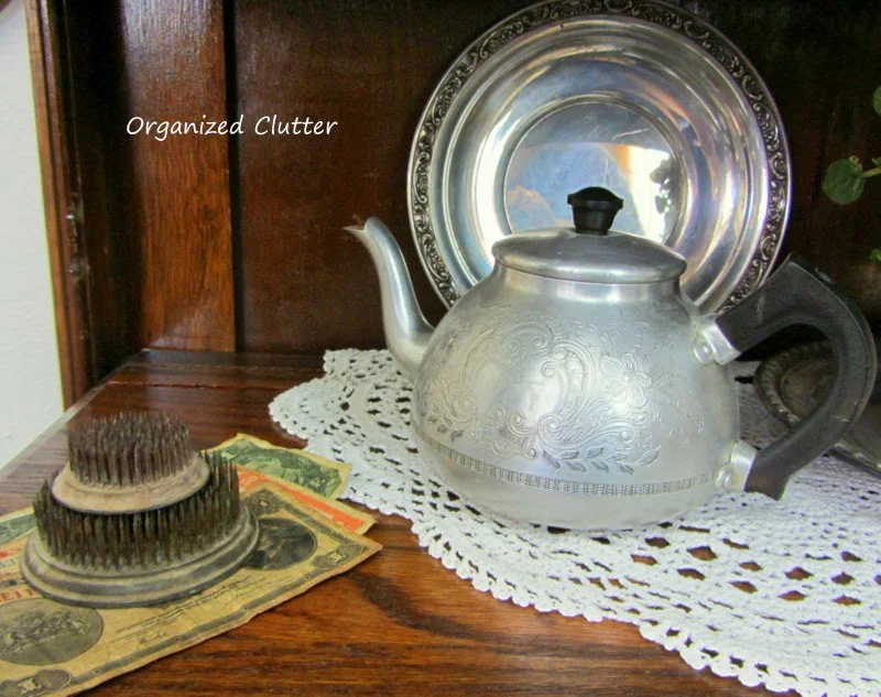 Vintage, Neutral Vignettes for the China Cabinet www.organizedclutterqueen.blogspot.com