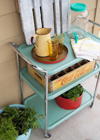 Vintage cart found on roadside, transformed into outdoor beverage cart. - Before and After