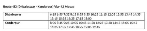 Mo Bus Service Route no 83 via 42 Mouza Bus Timings