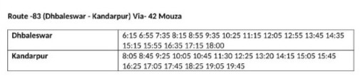 Mo Bus Service Route no 83 via 42 Mouza Bus Timings