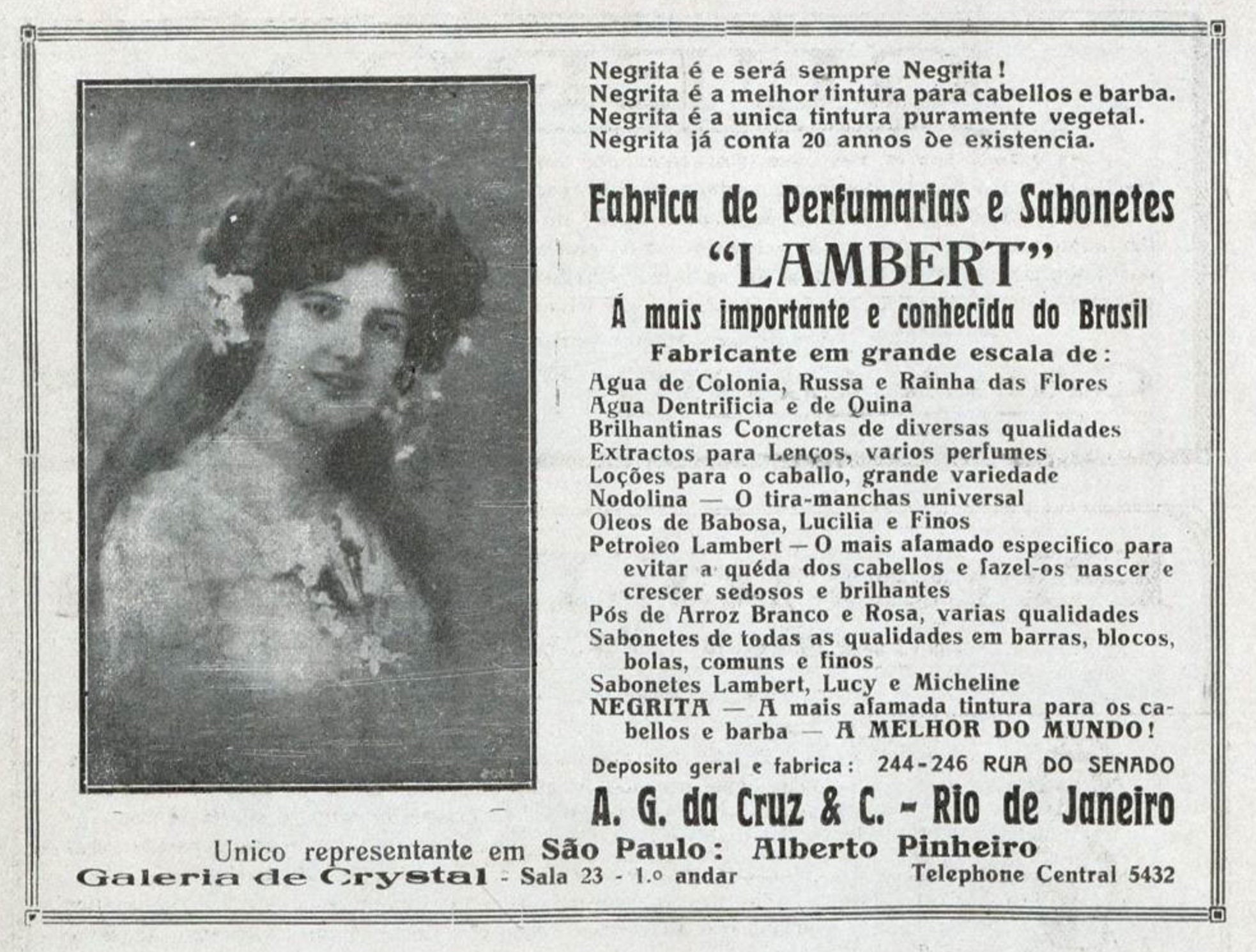 Campanha veiculada em 1919 apresentando os perfumes e sabonetes da marca Lambert