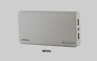 Book Leather Dual USB Output Power Bank With LED Torch 20000mAh White