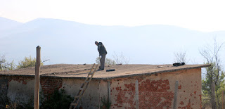 Sally up on the roof, sweeping