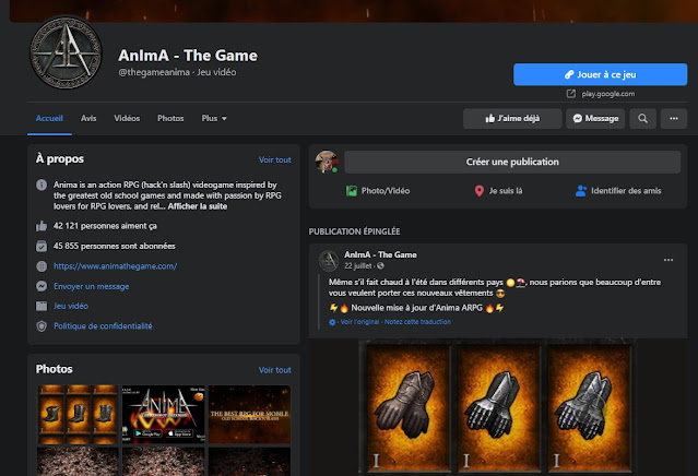 Voici la page Facebook officielle du jeu AnimA ARPG
