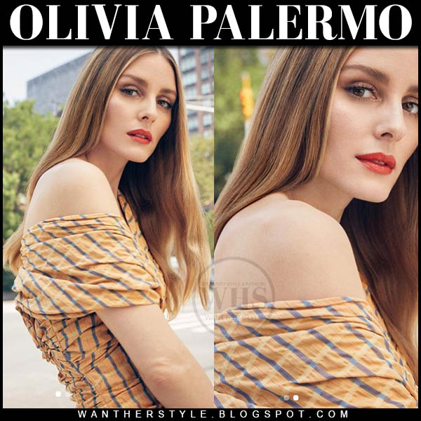 Olivia Palermo in orange check print dress