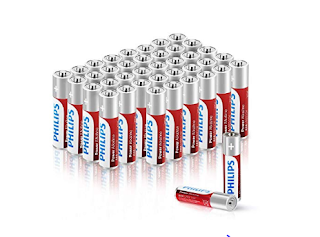Philips AAA Batteries, 40-Pack 1.5V AAA Alkaline Battery 1100mAh, High Performance, Non-Rechargeable