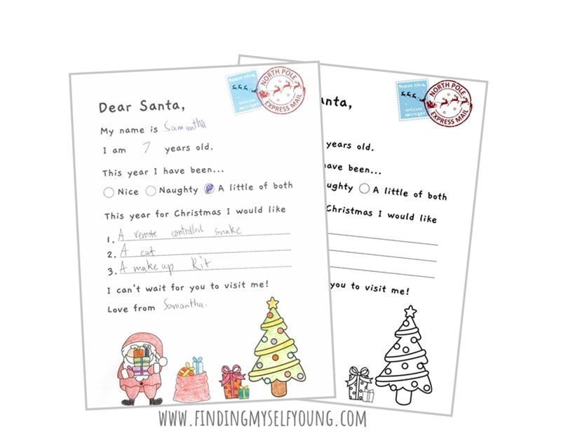 free printable colouring letter to Santa template.