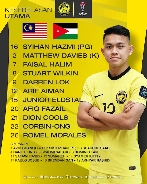 pemain kesebelasan utama malaysia vs jordan