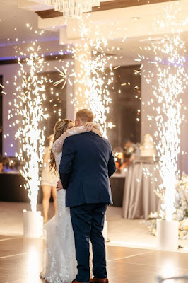 bride and groom dancing with cold sparks