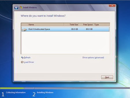 Cara Instal Windows 7 - Partisi Hardisk 1