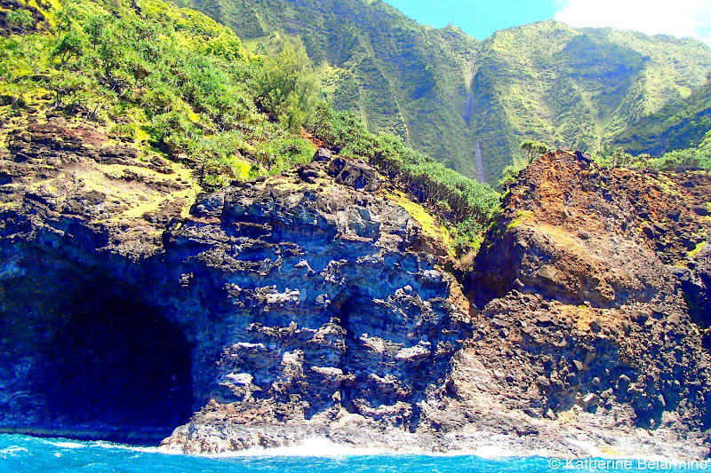 Waterfall Source of Na Pali Sea Cave Waterfall Napali Catamaran Kauai Hawaii