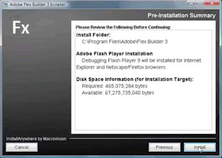 Flex Builder3 Installer Wizard - Pre-Installation Summary