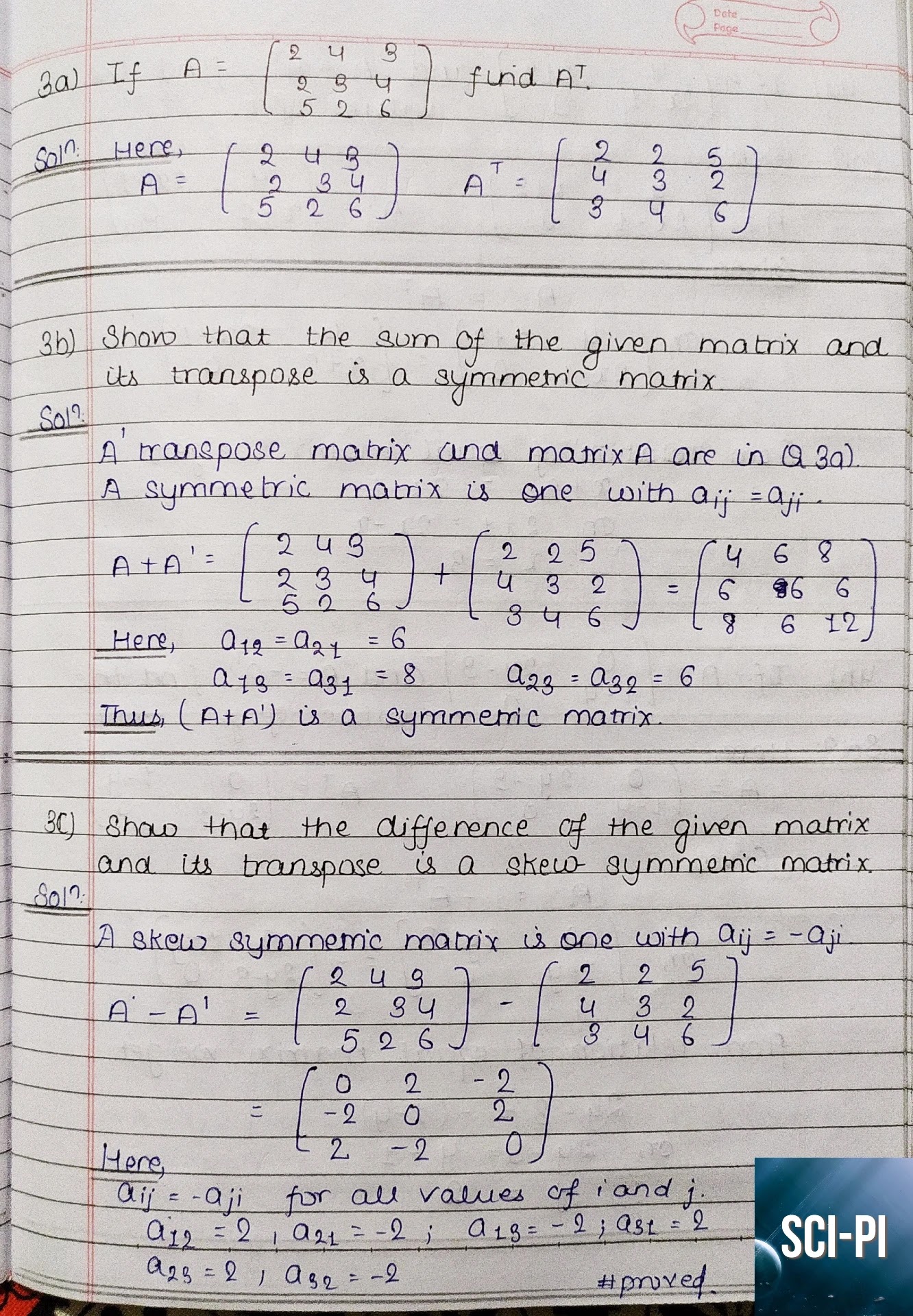 Grade 11 Matrices and Determinants Exercise 1 Solutions | Basic Mathematics Grade XI by Sukunda Pustak Bhawan