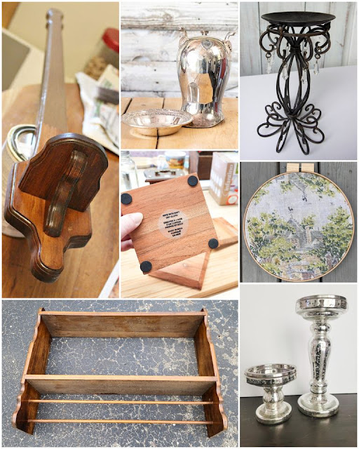 Photo collage of Thrift Store Decor Team's May Projects.
