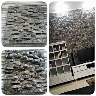 Contoh Gambar Batu Alam Wall Cladding Andesit 2 cm untuk Templek Dinding Rumah Minimalis