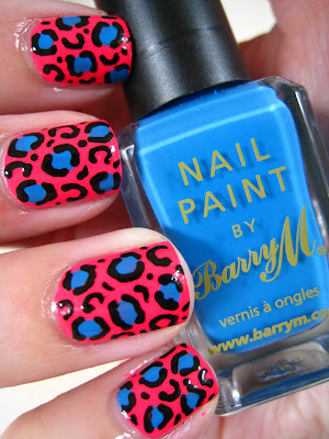 Neon-pink-leopard-print-blue-Barry-M-Models-Own-nail-art