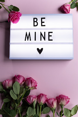Beauty and the Beast Valentines, Be Mine sign with pink roses