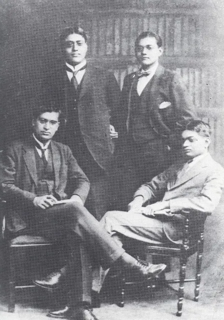 Subhas Bose (standing, right) with friends in England, 1920