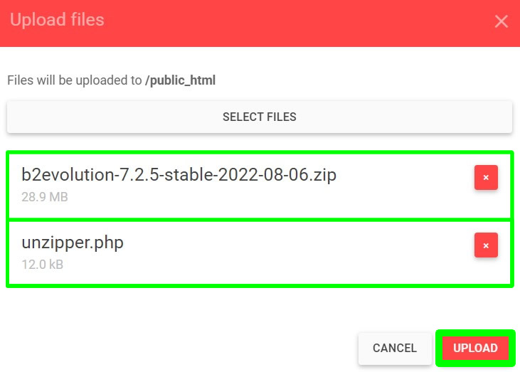 uploading selected files into public_html directory