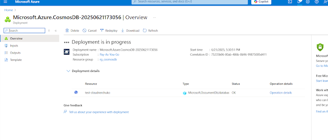 Deployment details NoSQL API Cosmos DB Deployment details NoSQL API Cosmos DB