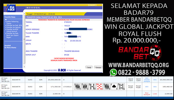 Wow Win Global Jackpot Royal Flush 20 JT Member Bandarbetqq Cemebetqq  Server Idn Poker 