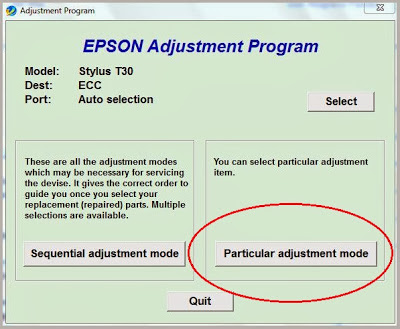 particular adjustment mode epson t30