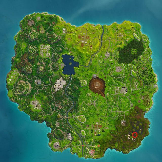 Fortnite Season 4 Week-4 Treasure location between bench, Ice cream truck and helicopter in Moisty Mire