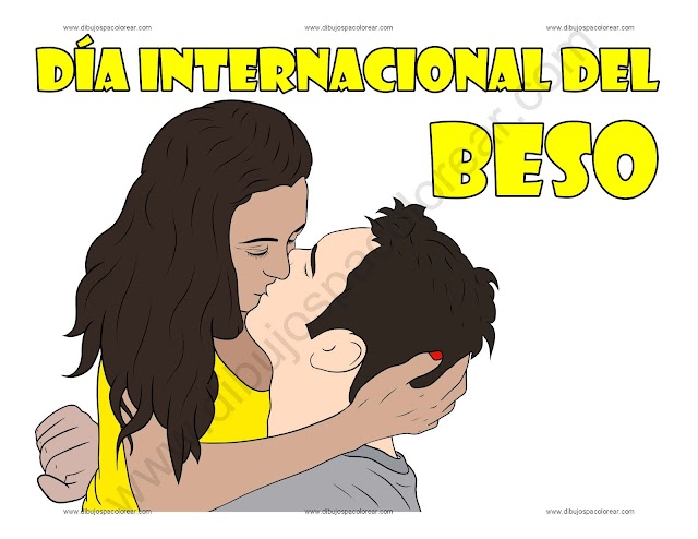 Día Internacional del Beso dibujo a color y para colorear