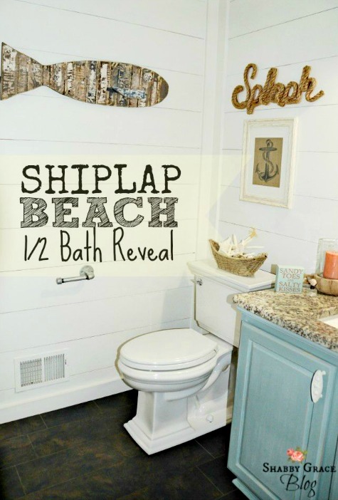 Nautical Beach Bathroom  with Shiplap  Walls Coastal Decor  