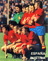 SELECCIÓN DE ESPAÑA. Temporada 1977- 78. Miguel Ángel, Marcelino, De la Cruz, San José, Pirri, Migueli. Dani, Rubén Cano, Asensi, Cardeñosa y Rexach. SELECCIÓN DE AUSTRIA 2 SELECCIÓN DE ESPAÑA 1 Sábado 03/06/1978, 18:45 horas. XI Copa del Mundo Argentina 1978,1ª fase, grupo III, jornada 1. Buenos Aires, Argentina, estadio José Amalfitani.