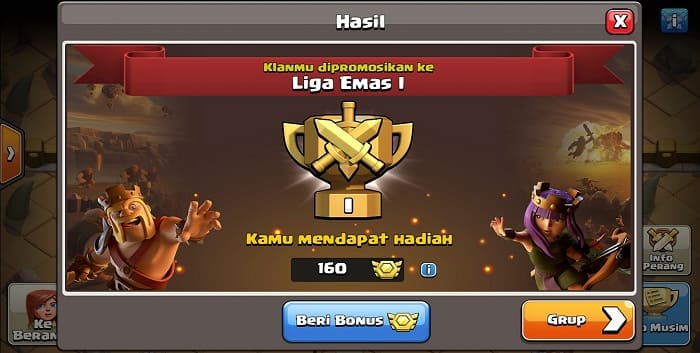 Keuntungan Mengikuti War Liga di Clash of Clans (Instant Upgrade)