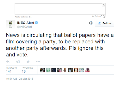 INEC ALERT ON TWITTER CONCERNING BALLOT PAPERS!!!